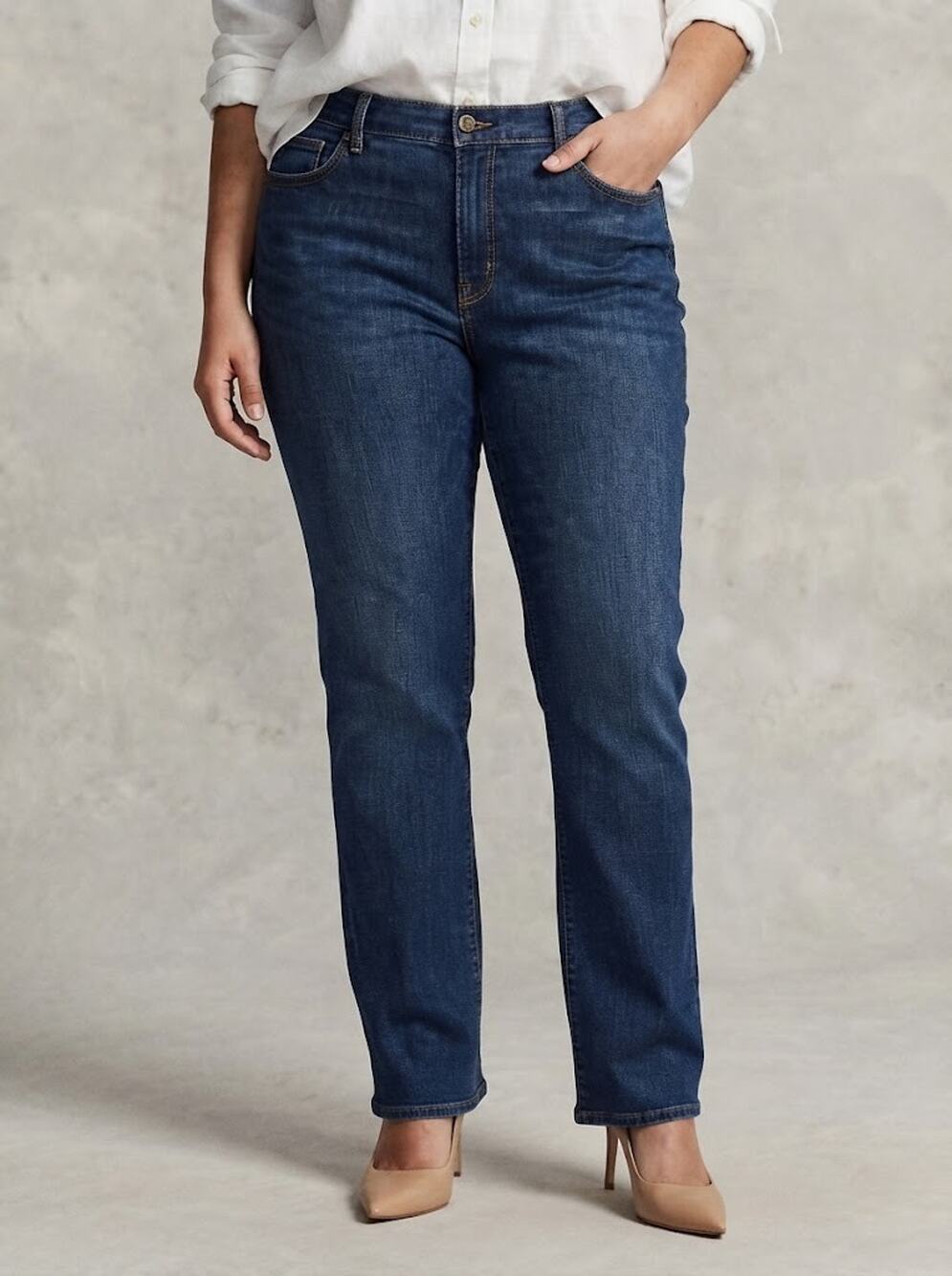 Lauren Ralph Lauren Women Plus Size 20W Blue Denim Straight Leg Stretch Jeans